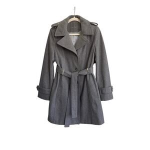Calvin Klein Wool Blend Belted Wrap Coat – Gray – Size Medium